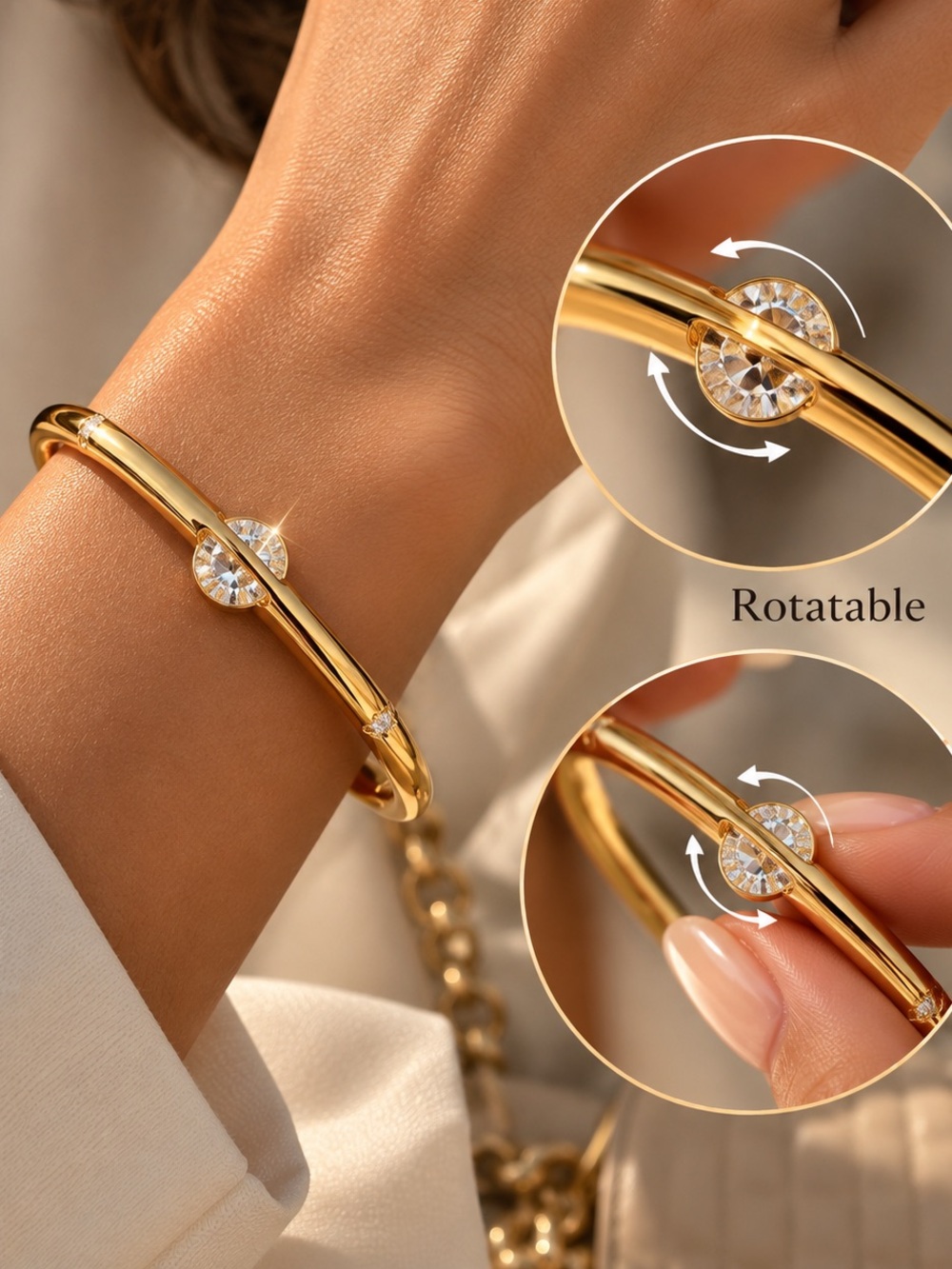 Celestine Rotating Crystal Gold Bangle
Bangle and Ring Set - Picture 3 of 4